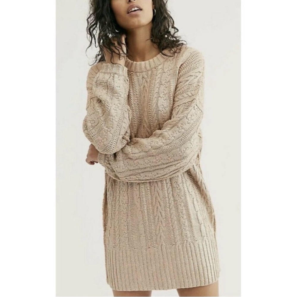 Free People Crewneck Sweater Dress/Tunic with subtle gold foil